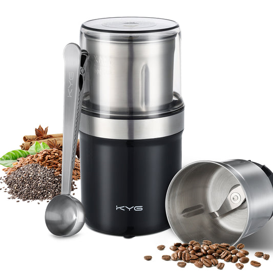 KYG Electric Coffee Grinder | 300W, Dual-Cup, One-Touch Grinding